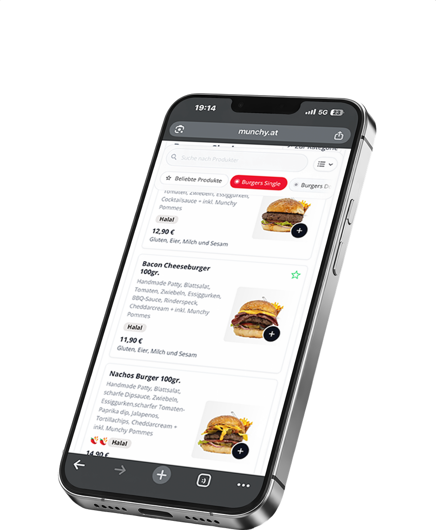 munchy Bestell-App auf dem Smartphone